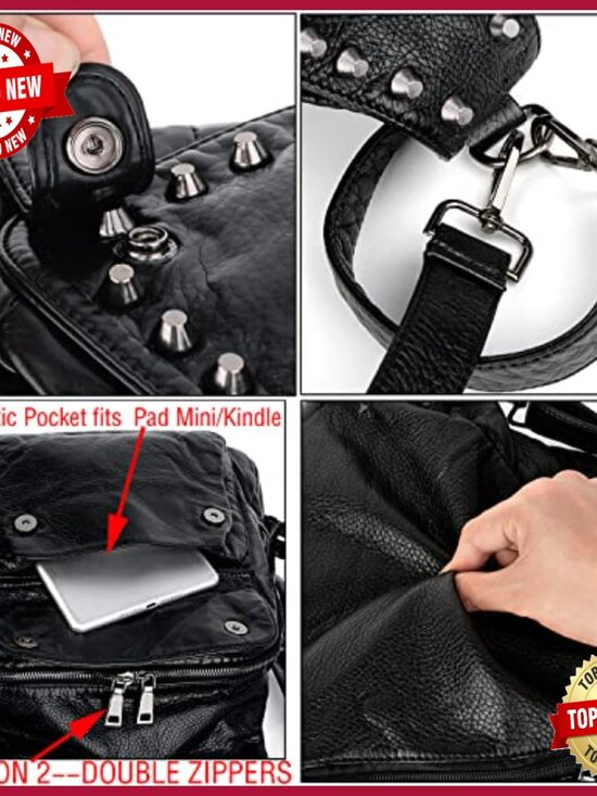 Convertible Backpack Purse with Rivet Studs, Waterproof PU Leather, Large main image 7
